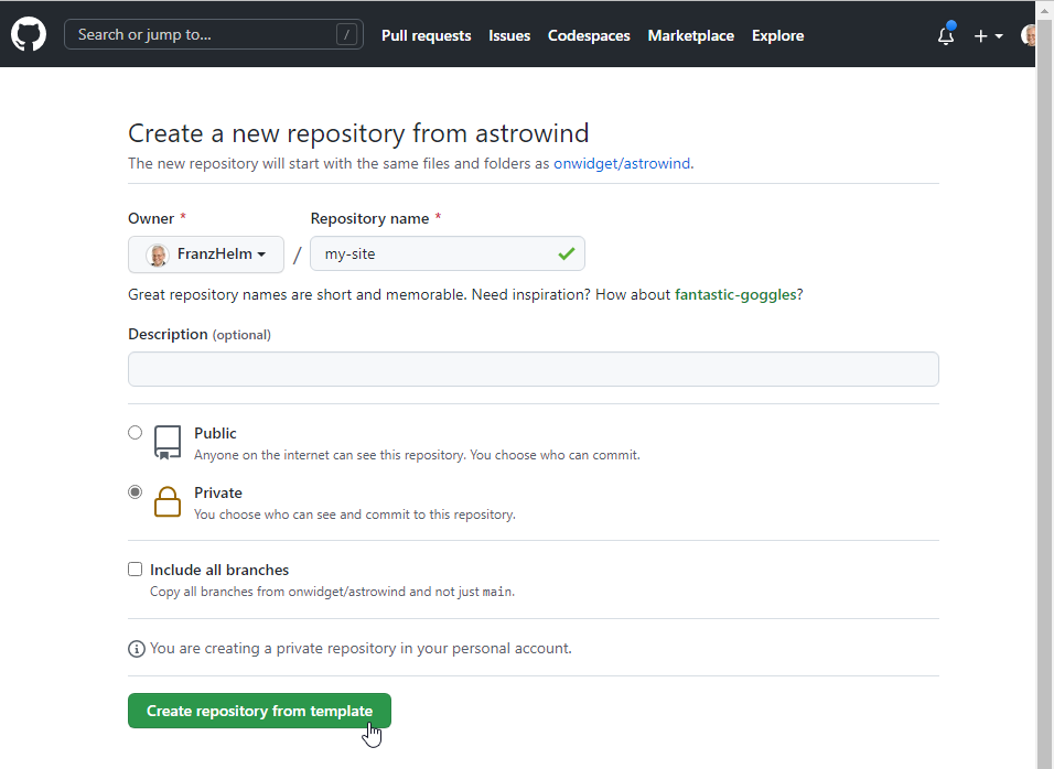 GitHub Import Dialog